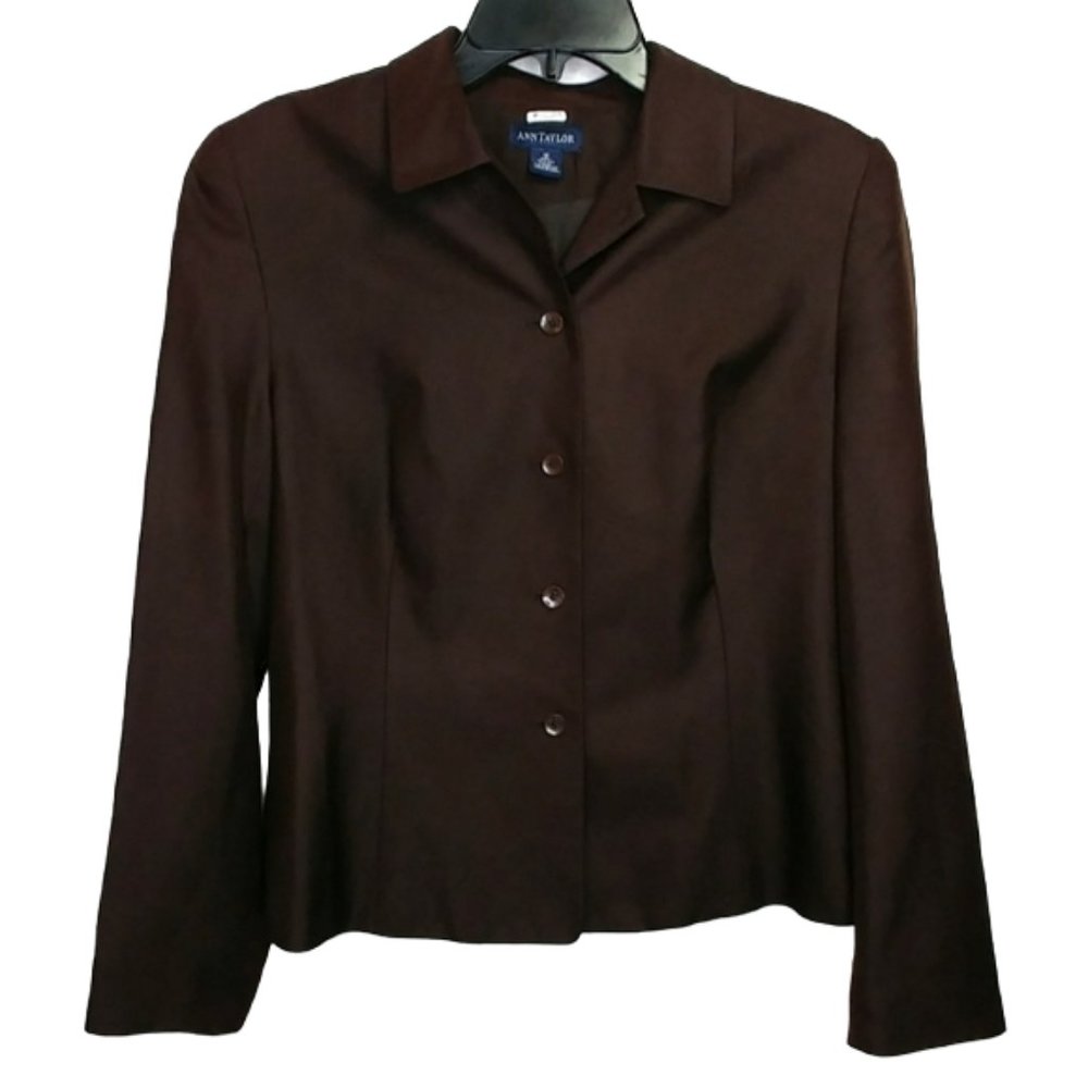 Ann Taylor 100% Silk Brown Business Casual Long Sleeve Blazer Jacket Size 12